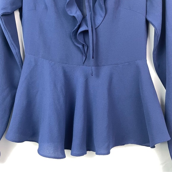 Lulus Navy Blue Deep V-Neck Peplum Top Long Sleeve - Picture 11 of 15